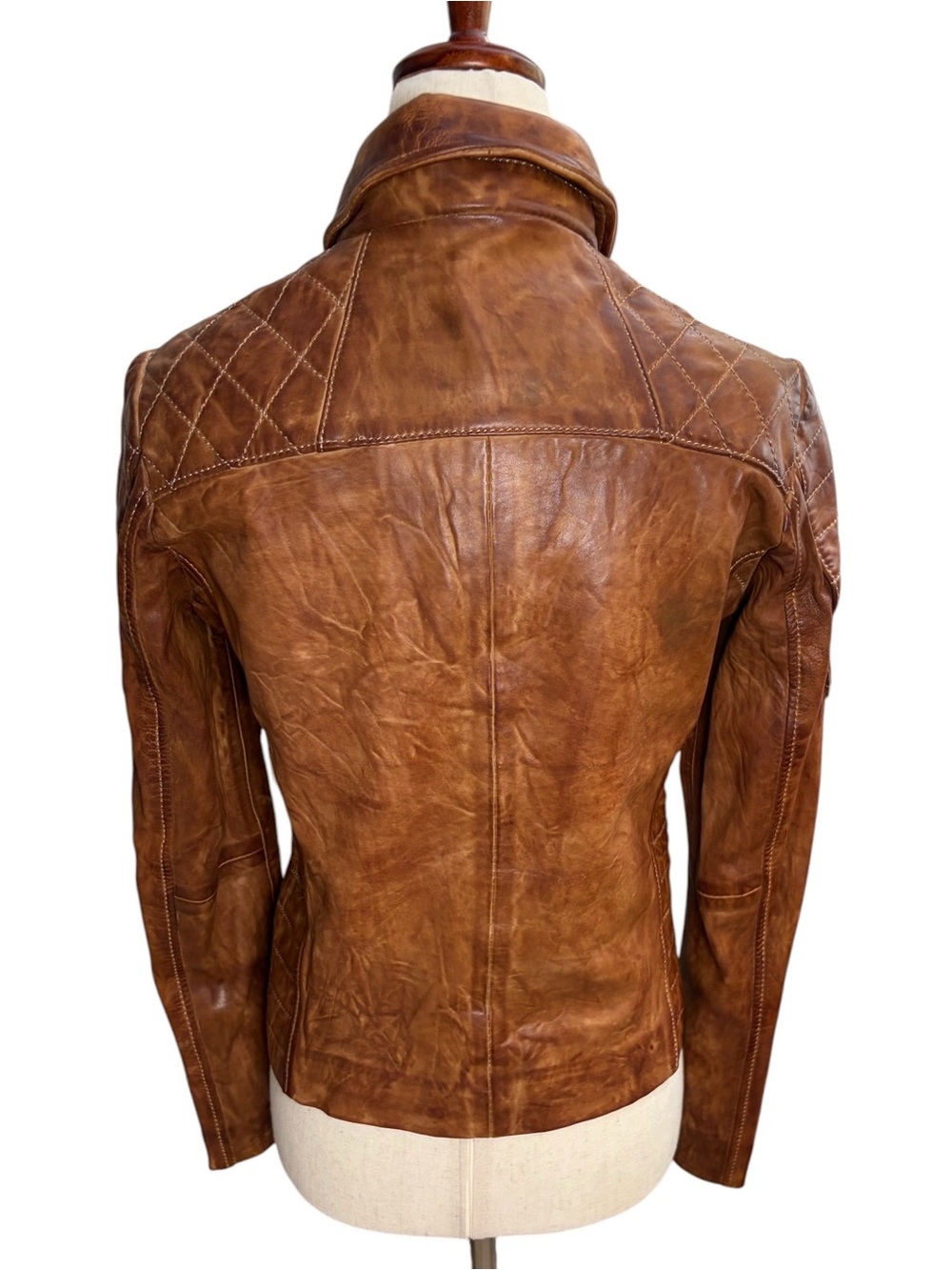 Scully Distressed Leather Moto Jacket - Cognac Brown - Picture 4 of 7